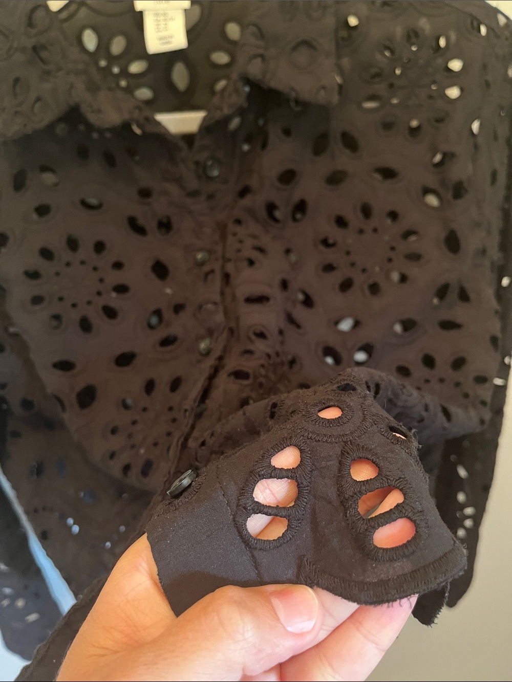 Joie Black Eyelet Button-Down Cropped Shirt - Picture 4 of 5